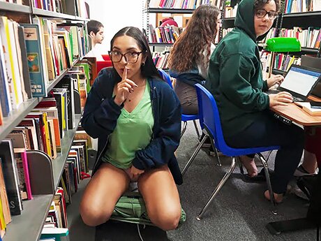 Watch This Slutty Nerd Girl Doesn't Know About Keeping Quiet in Student Library video