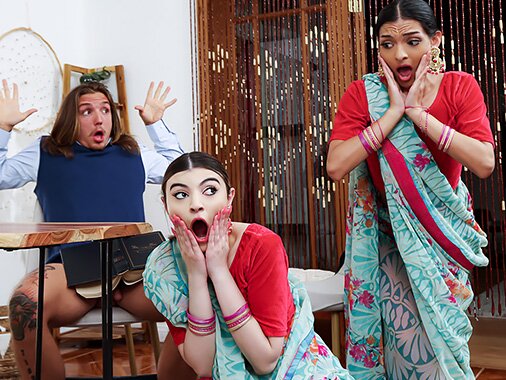 Watch Two Indian Girls and Young White Guy in Interracial Group Porn video